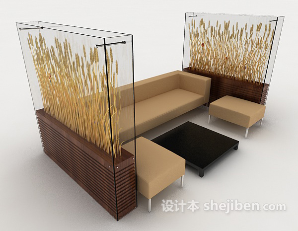 设计本休现代闲棕色简约组合沙发3d模型下载