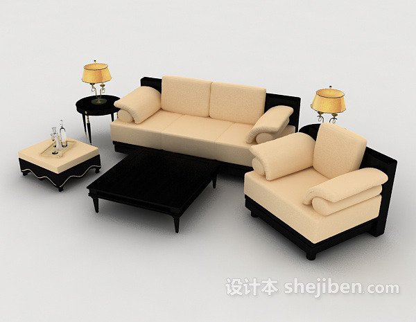 免费家居暖黄色组合沙发3d模型下载