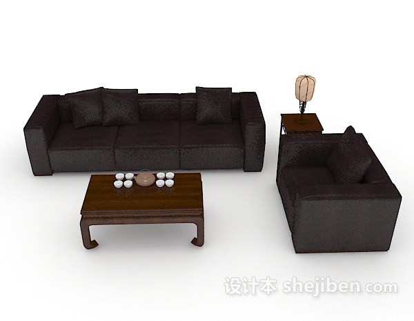 现代风格黑色简单休闲组合沙发3d模型下载