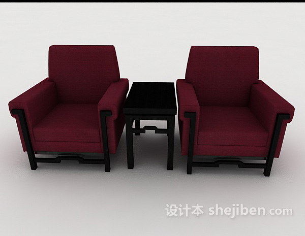 中式风格大红色中式单人沙发3d模型下载