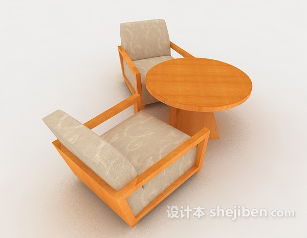 设计本黄橙简约木质桌椅组合3d模型下载
