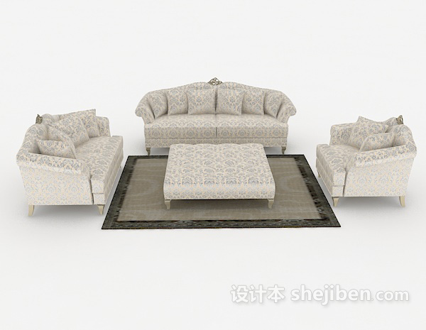 田园风格田园花纹组合沙发3d模型下载