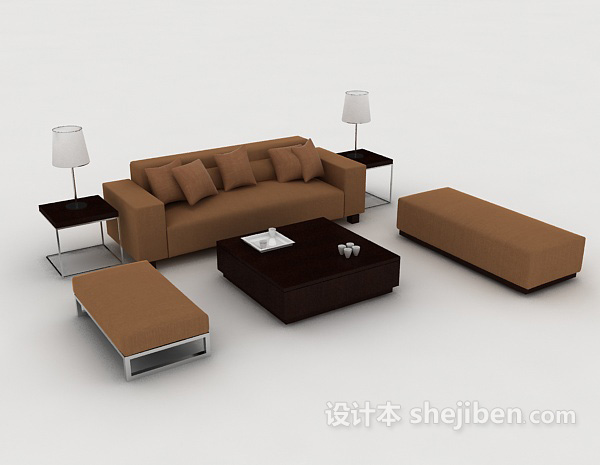 现代简约棕色休闲组合沙发3d模型下载