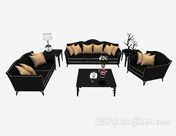 欧式风格简约欧式沙发茶几组合3d模型下载