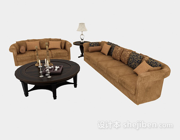 设计本现代家居木质棕色组合沙发3d模型下载