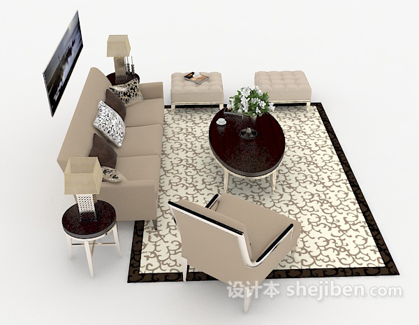 设计本现代浅棕色简约组合沙发3d模型下载