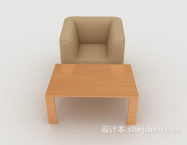现代风格现代浅棕色木质单人沙发3d模型下载
