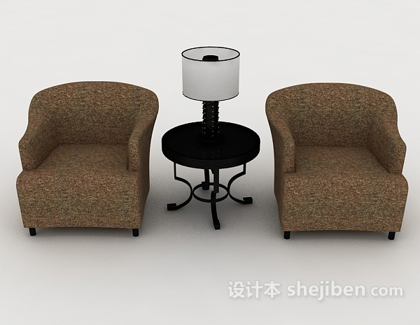 现代风格简单棕色桌椅组合3d模型下载
