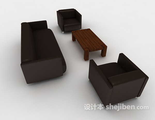 设计本商务深棕色简约组合沙发3d模型下载