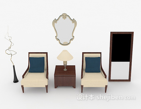 中式风格新中式居家单人沙发3d模型下载