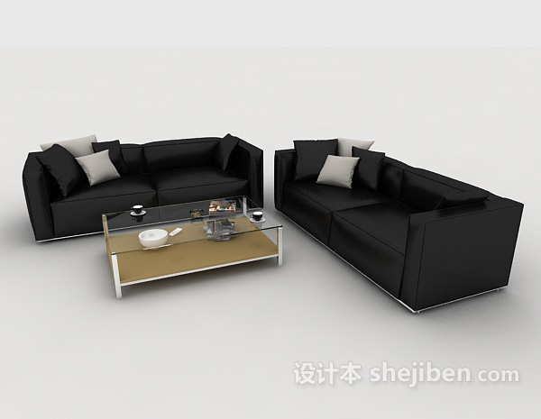 免费黑色商务简约组合沙发3d模型下载
