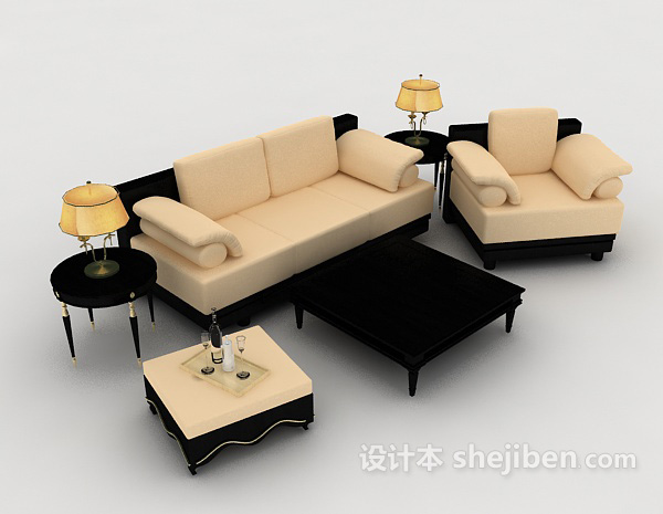 家居暖黄色组合沙发3d模型下载