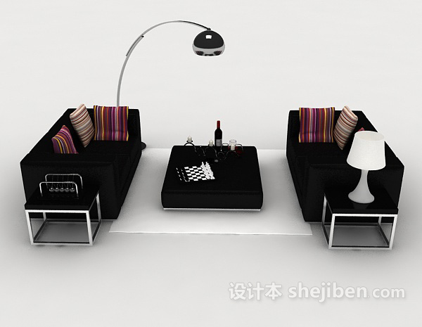 现代风格黑色办公组合沙发3d模型下载