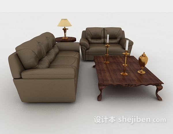 免费欧式家居灰棕色组合沙发3d模型下载