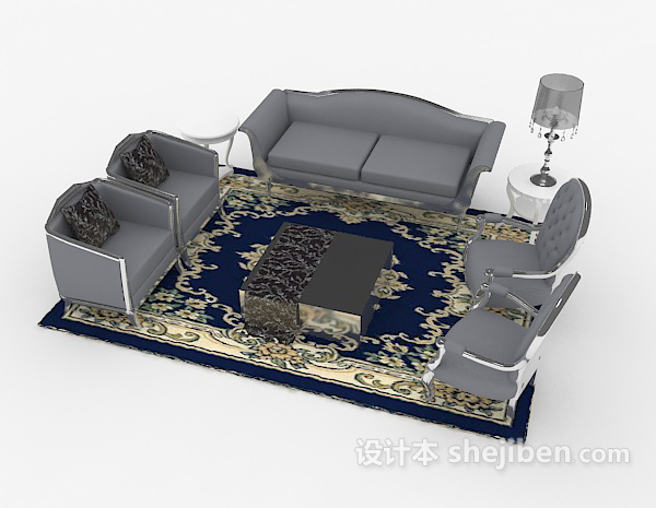 欧式风格欧式灰色组合沙发3d模型下载