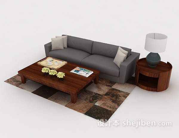 现代风格家居灰色简单双人沙发3d模型下载