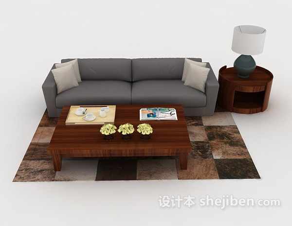 免费家居灰色简单双人沙发3d模型下载
