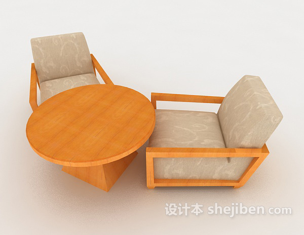 黄橙简约木质桌椅组合3d模型下载