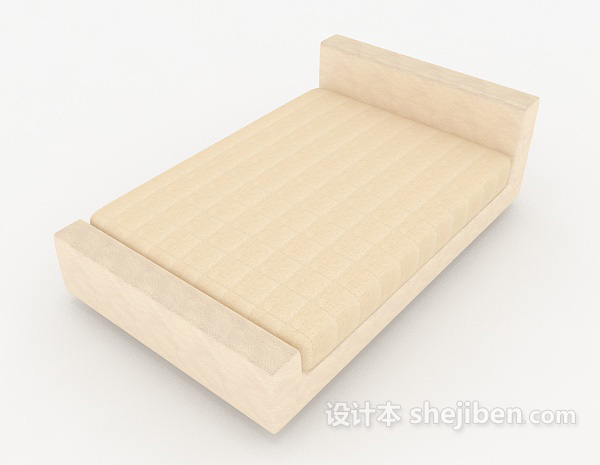 免费暖黄色简单双人床3d模型下载