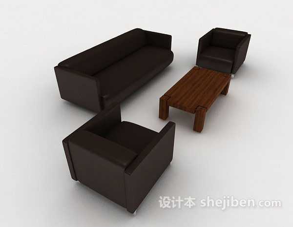 免费商务深棕色简约组合沙发3d模型下载