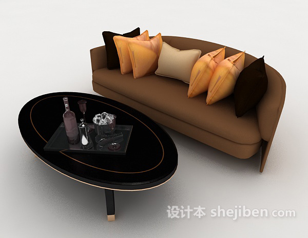 简约木质沙发桌椅组合3d模型下载