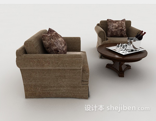 免费家居棕色单人沙发组合3d模型下载