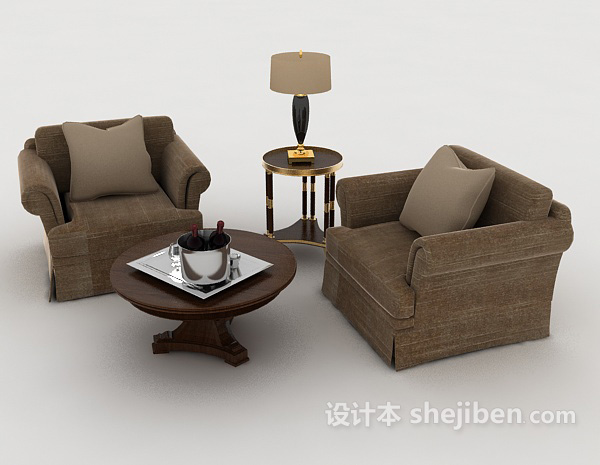现代风格简约现代棕色单人沙发3d模型下载