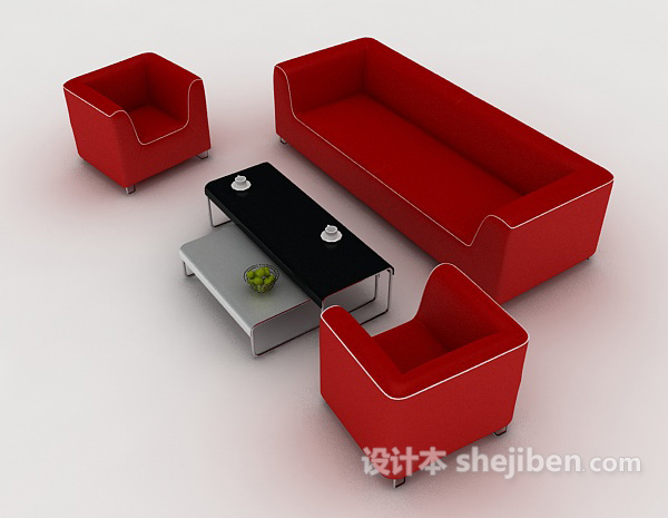 设计本商务红色组合沙发3d模型下载