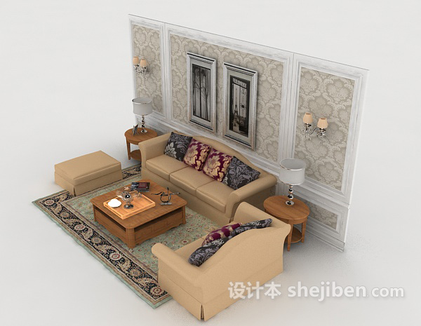 设计本简单家居棕色组合沙发3d模型下载