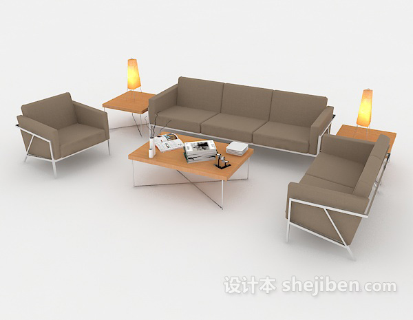 免费现代简约浅棕色组合沙发3d模型下载
