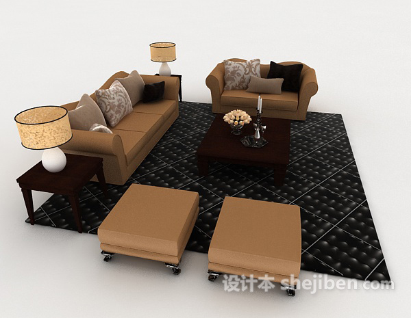 设计本现代黄棕色组合沙发3d模型下载