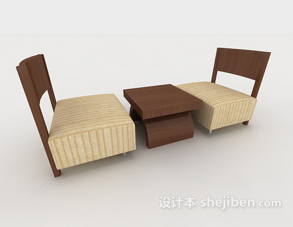 免费休闲棕色木质桌椅组合3d模型下载