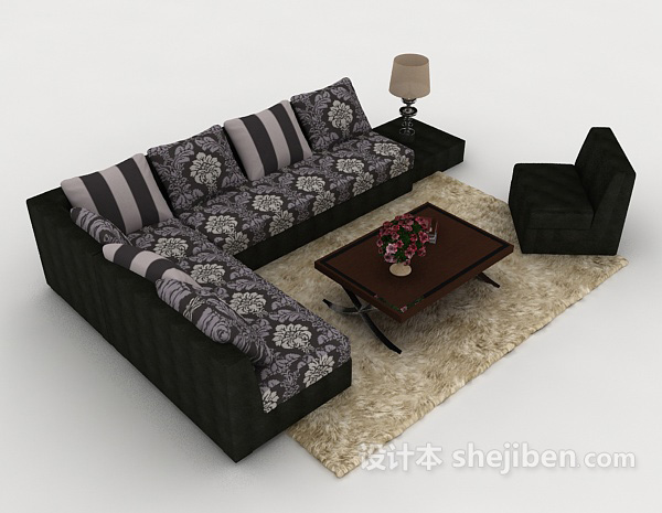 花纹黑色组合沙发3d模型下载