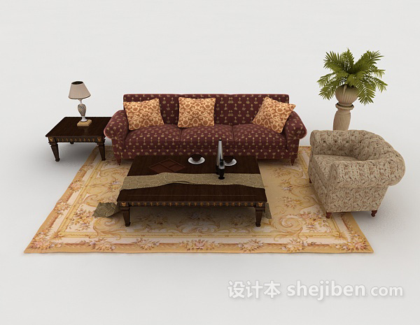 其它木质混搭组合沙发3d模型下载