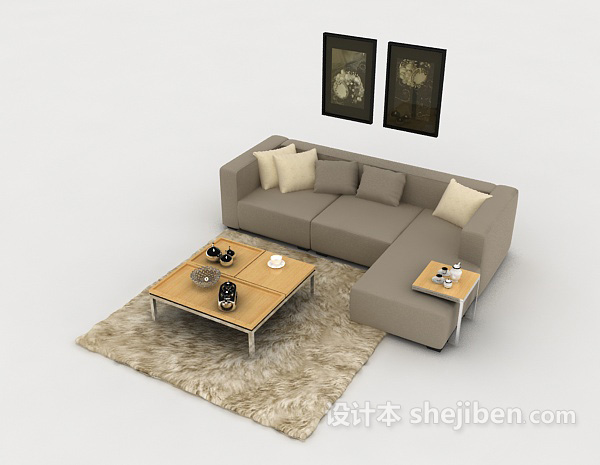 免费家居简约灰色多人沙发3d模型下载