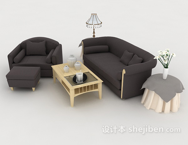 免费深灰色家居简约组合沙发3d模型下载