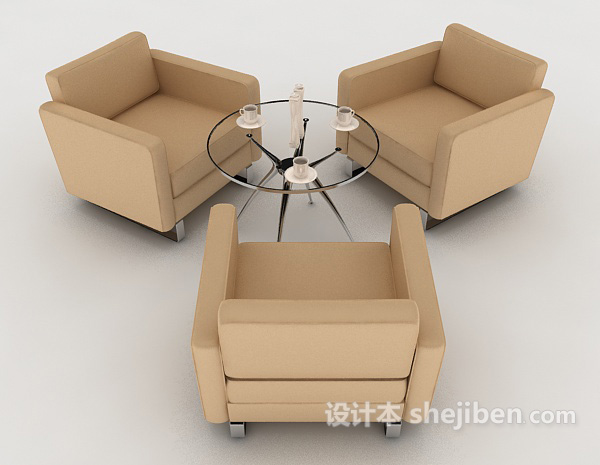 设计本浅棕色桌椅组合3d模型下载
