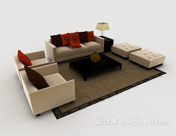 现代风格家居米黄色木质组合沙发3d模型下载