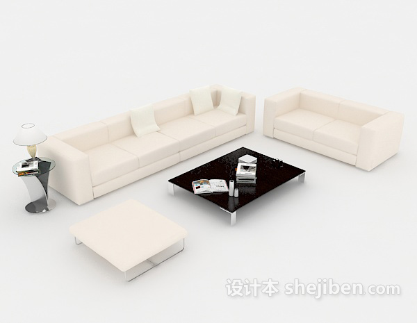 家居米白色简约组合沙发3d模型下载