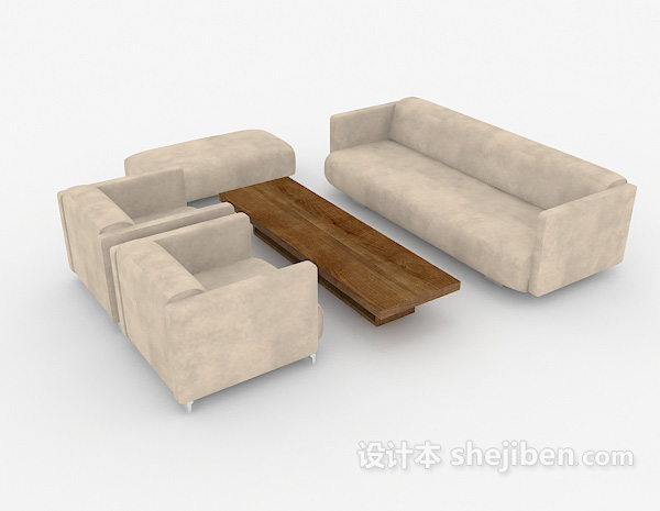简单灰色休闲组合沙发3d模型下载