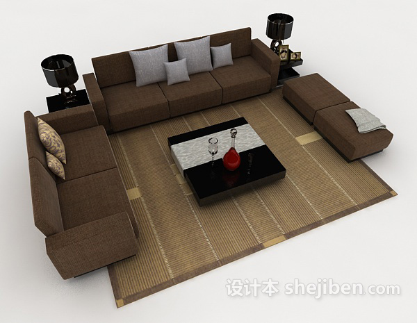 现代风格现代简约棕色组合沙发3d模型下载