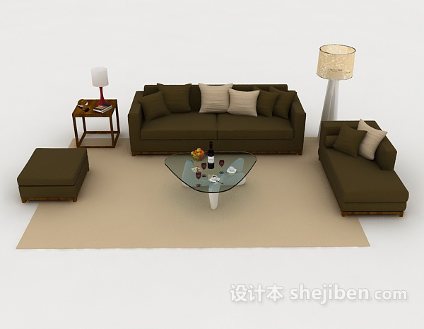 免费家居简约橄榄绿组合沙发3d模型下载