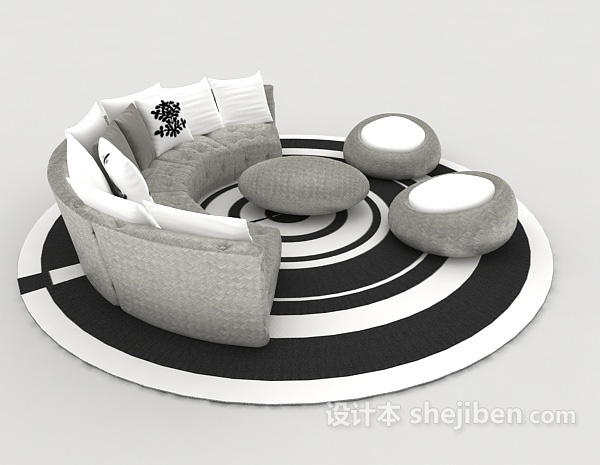 设计本现代个性灰色沙发3d模型下载