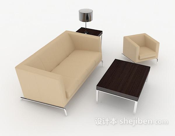 设计本商务简约棕色组合沙发3d模型下载