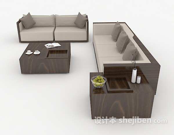 设计本新中式沙发茶几3d模型下载