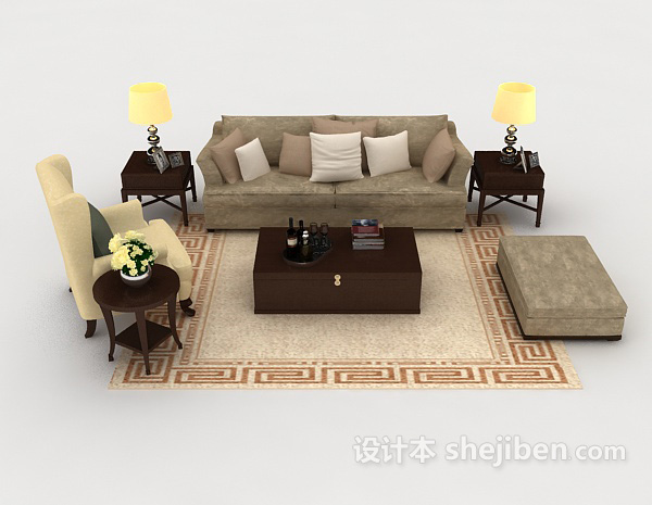 现代风格现代木质家居棕色组合沙发3d模型下载