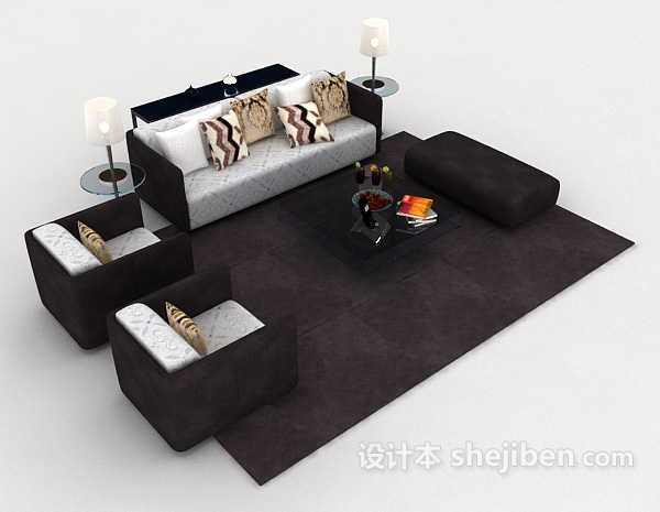 家居简约黑色组合沙发3d模型下载