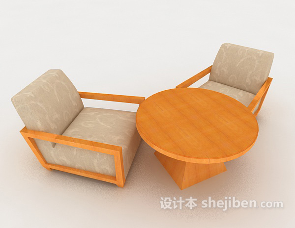 现代风格黄橙简约木质桌椅组合3d模型下载