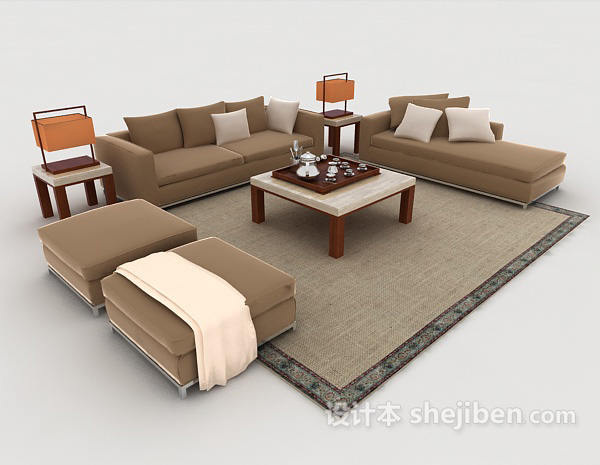简约木质浅棕色组合沙发3d模型下载