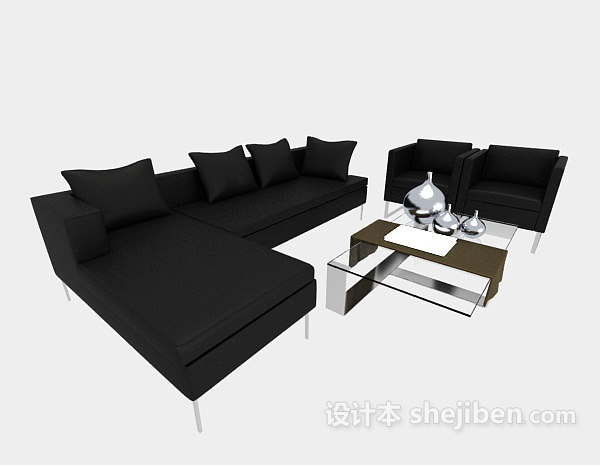 免费黑色商务组合沙发3d模型下载